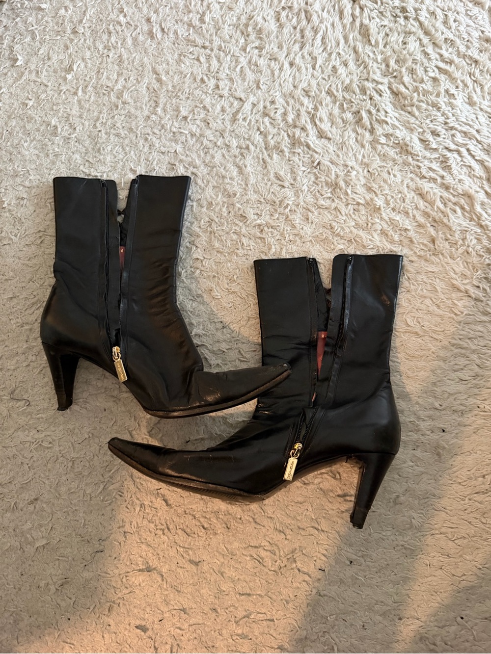 Vintage Sergio Rossi Black Women's Pointed Toe Mid-Heel Ankle Boots